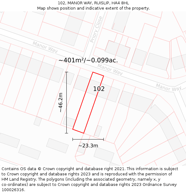 102, MANOR WAY, RUISLIP, HA4 8HL: Plot and title map
