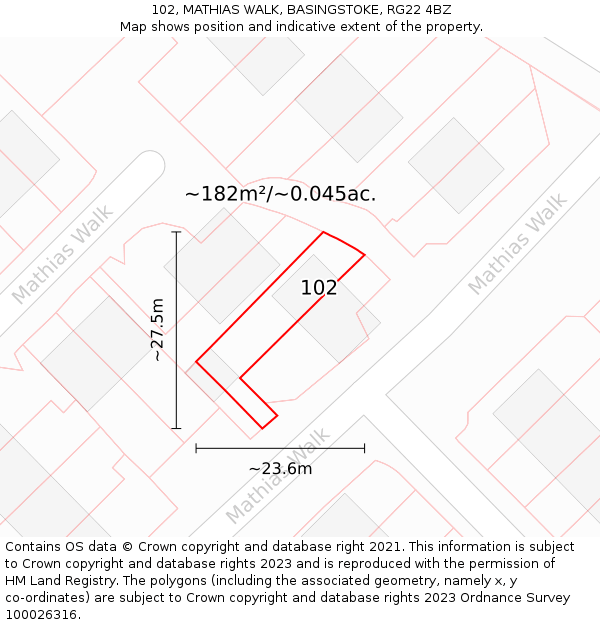 102, MATHIAS WALK, BASINGSTOKE, RG22 4BZ: Plot and title map