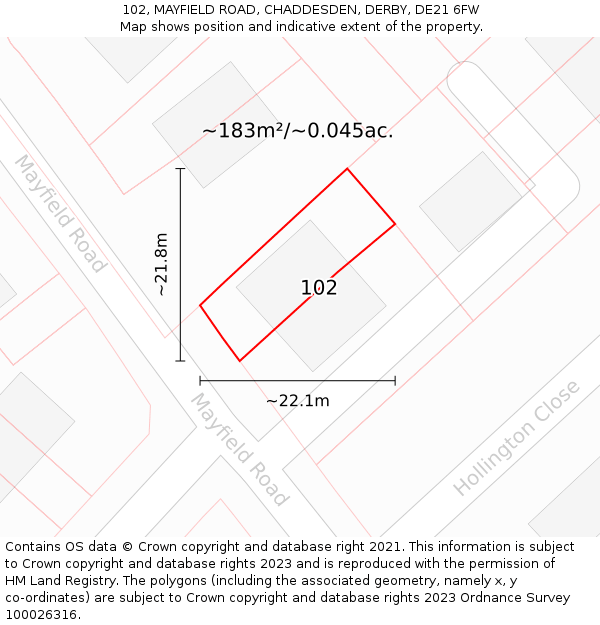 102, MAYFIELD ROAD, CHADDESDEN, DERBY, DE21 6FW: Plot and title map