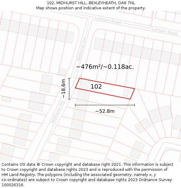 102, MIDHURST HILL, BEXLEYHEATH, DA6 7NL: Plot and title map