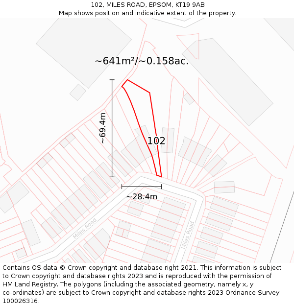 102, MILES ROAD, EPSOM, KT19 9AB: Plot and title map