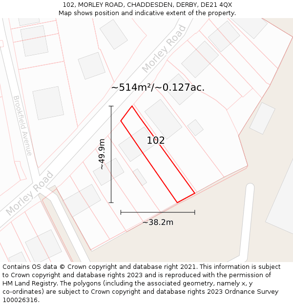102, MORLEY ROAD, CHADDESDEN, DERBY, DE21 4QX: Plot and title map