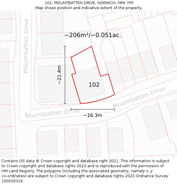 102, MOUNTBATTEN DRIVE, NORWICH, NR6 7PP: Plot and title map