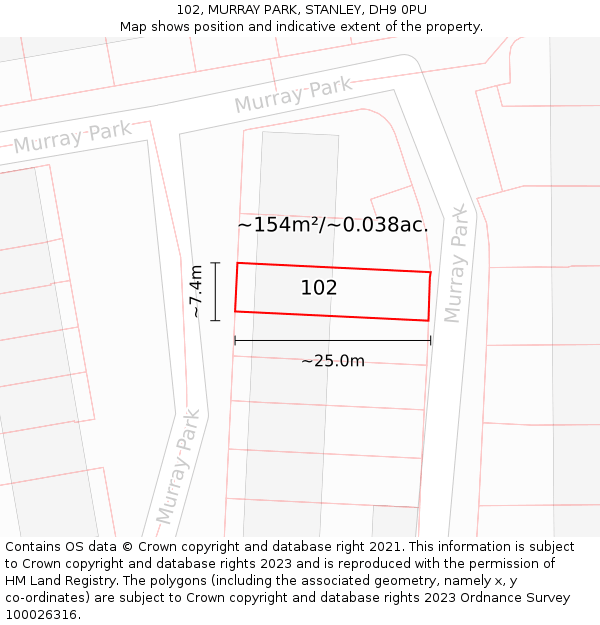 102, MURRAY PARK, STANLEY, DH9 0PU: Plot and title map
