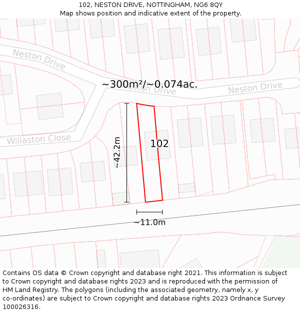102, NESTON DRIVE, NOTTINGHAM, NG6 8QY: Plot and title map