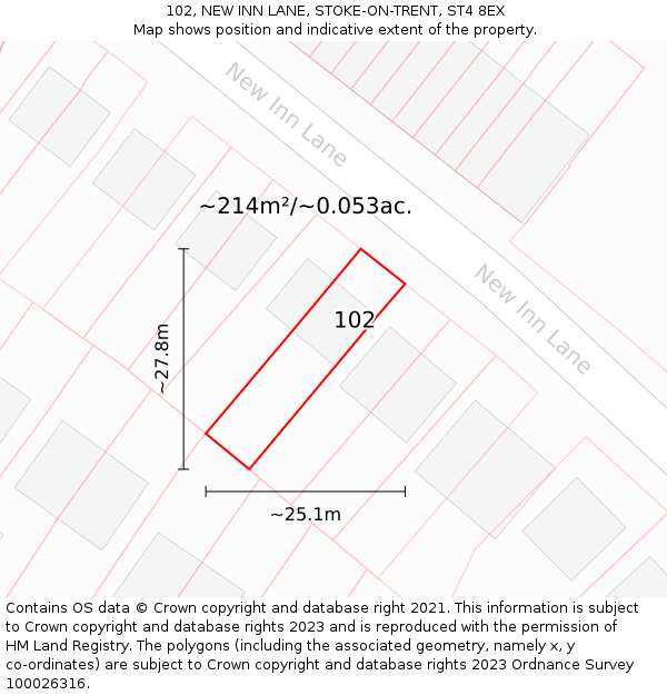 102, NEW INN LANE, STOKE-ON-TRENT, ST4 8EX: Plot and title map