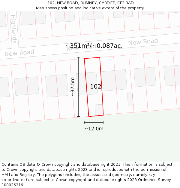 102, NEW ROAD, RUMNEY, CARDIFF, CF3 3AD: Plot and title map