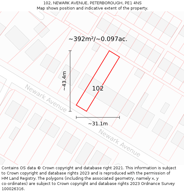 102, NEWARK AVENUE, PETERBOROUGH, PE1 4NS: Plot and title map