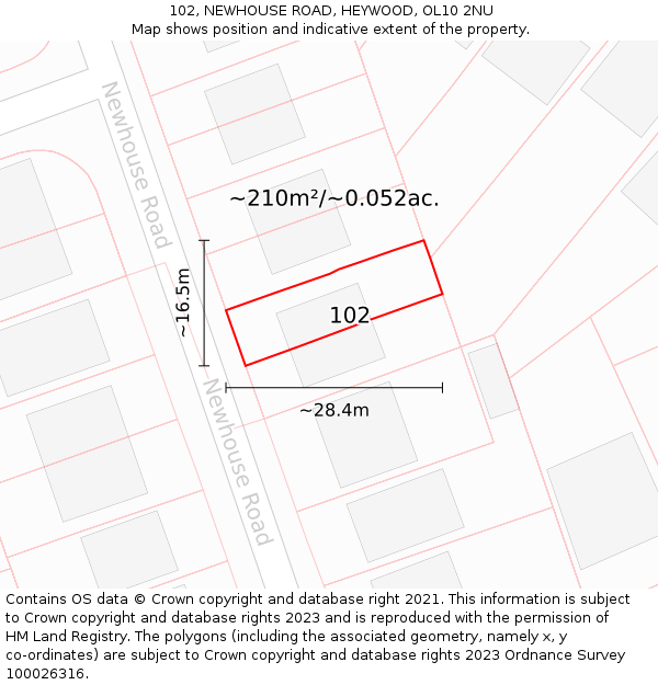 102, NEWHOUSE ROAD, HEYWOOD, OL10 2NU: Plot and title map