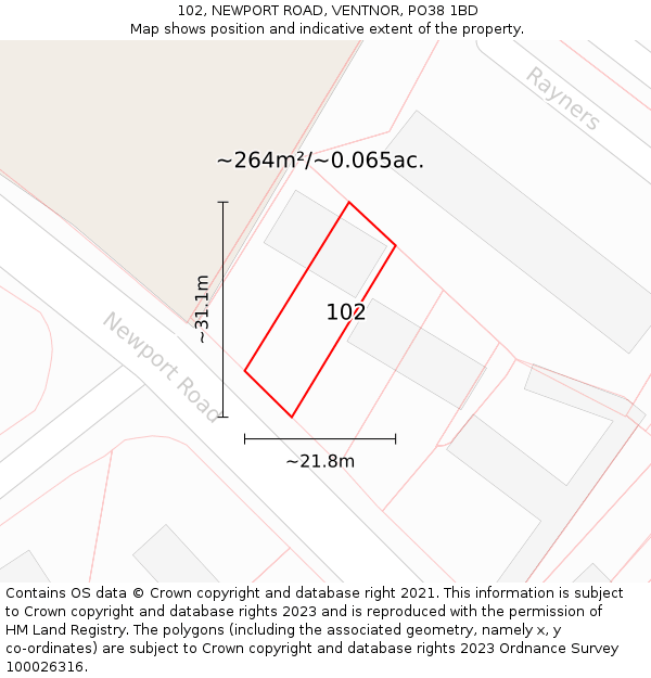 102, NEWPORT ROAD, VENTNOR, PO38 1BD: Plot and title map