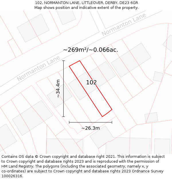102, NORMANTON LANE, LITTLEOVER, DERBY, DE23 6GR: Plot and title map