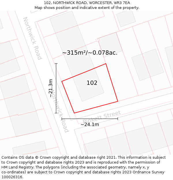 102, NORTHWICK ROAD, WORCESTER, WR3 7EA: Plot and title map