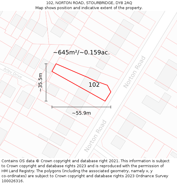 102, NORTON ROAD, STOURBRIDGE, DY8 2AQ: Plot and title map