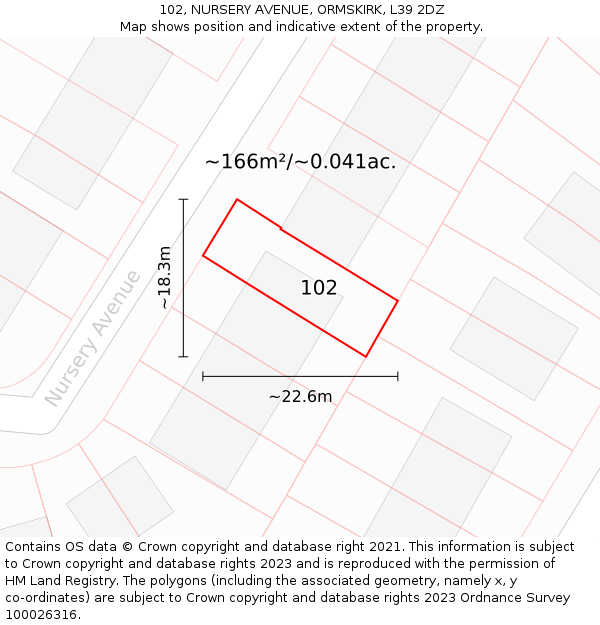 102, NURSERY AVENUE, ORMSKIRK, L39 2DZ: Plot and title map