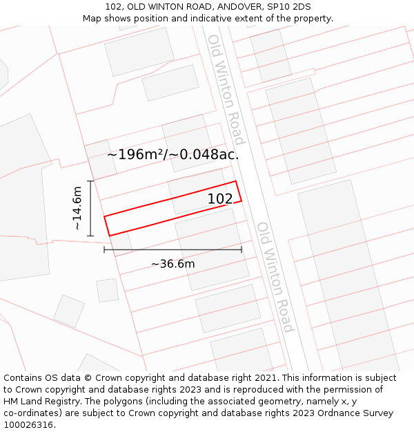 102, OLD WINTON ROAD, ANDOVER, SP10 2DS: Plot and title map
