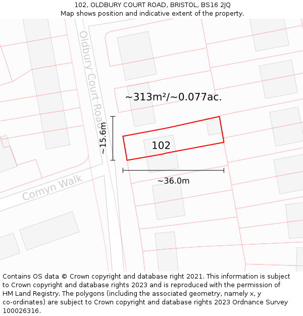 102, OLDBURY COURT ROAD, BRISTOL, BS16 2JQ: Plot and title map