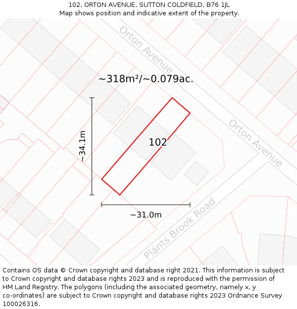 102, ORTON AVENUE, SUTTON COLDFIELD, B76 1JL: Plot and title map