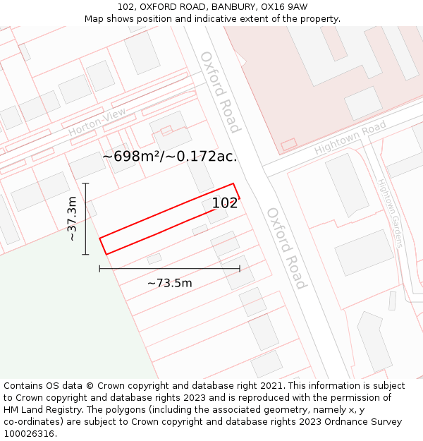 102, OXFORD ROAD, BANBURY, OX16 9AW: Plot and title map