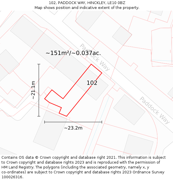102, PADDOCK WAY, HINCKLEY, LE10 0BZ: Plot and title map