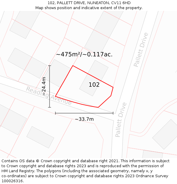 102, PALLETT DRIVE, NUNEATON, CV11 6HD: Plot and title map