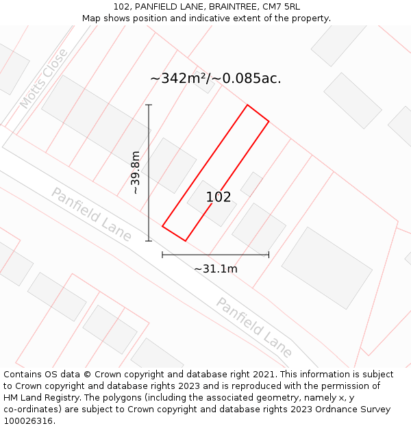 102, PANFIELD LANE, BRAINTREE, CM7 5RL: Plot and title map