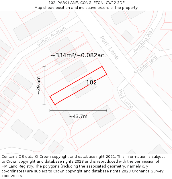102, PARK LANE, CONGLETON, CW12 3DE: Plot and title map