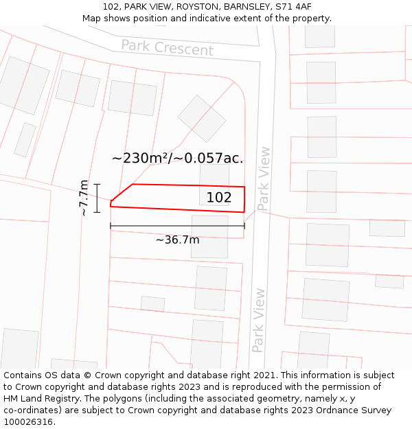 102, PARK VIEW, ROYSTON, BARNSLEY, S71 4AF: Plot and title map