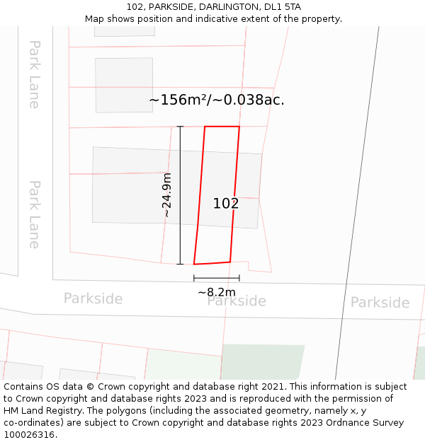 102, PARKSIDE, DARLINGTON, DL1 5TA: Plot and title map