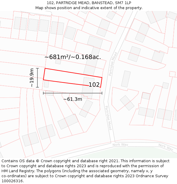 102, PARTRIDGE MEAD, BANSTEAD, SM7 1LP: Plot and title map