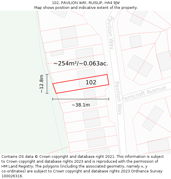 102, PAVILION WAY, RUISLIP, HA4 9JW: Plot and title map