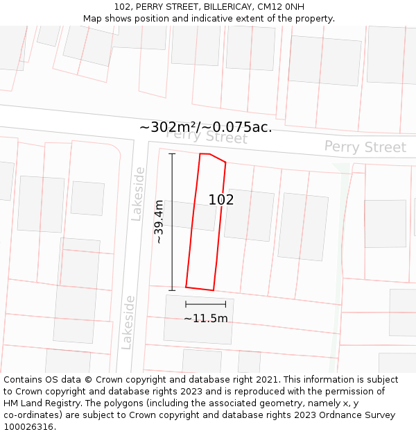 102, PERRY STREET, BILLERICAY, CM12 0NH: Plot and title map