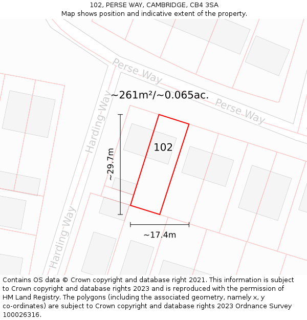 102, PERSE WAY, CAMBRIDGE, CB4 3SA: Plot and title map