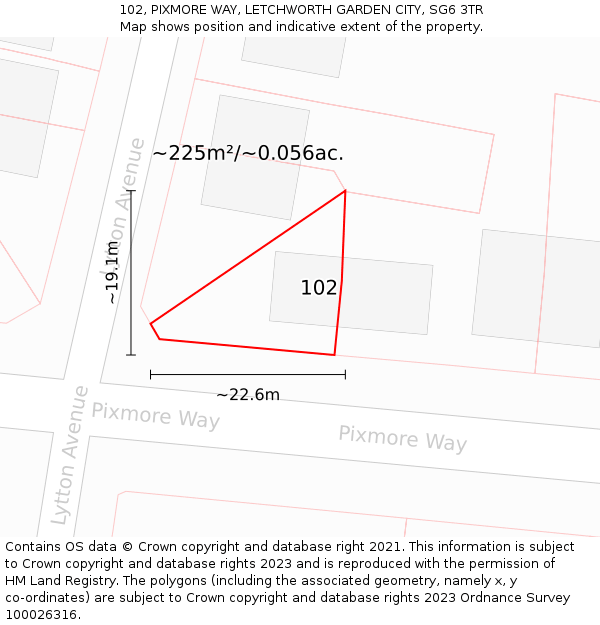 102, PIXMORE WAY, LETCHWORTH GARDEN CITY, SG6 3TR: Plot and title map
