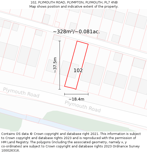 102, PLYMOUTH ROAD, PLYMPTON, PLYMOUTH, PL7 4NB: Plot and title map