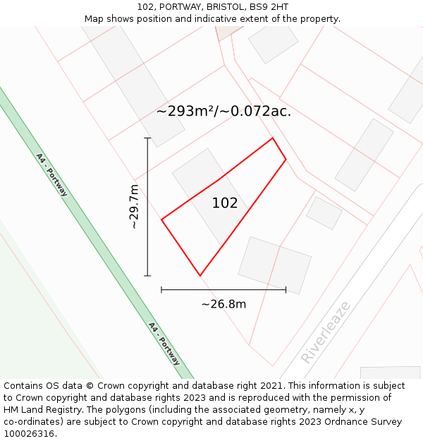 102, PORTWAY, BRISTOL, BS9 2HT: Plot and title map