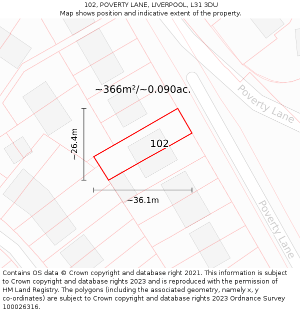 102, POVERTY LANE, LIVERPOOL, L31 3DU: Plot and title map