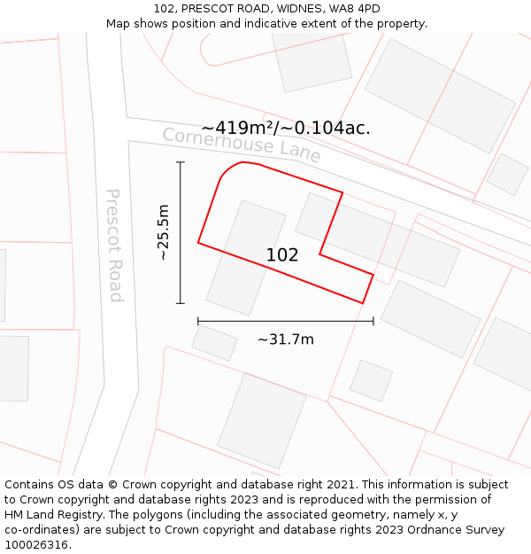 102, PRESCOT ROAD, WIDNES, WA8 4PD: Plot and title map