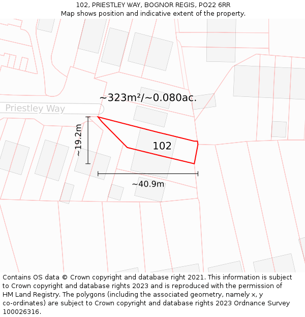 102, PRIESTLEY WAY, BOGNOR REGIS, PO22 6RR: Plot and title map
