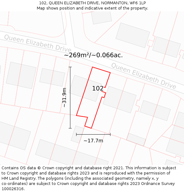102, QUEEN ELIZABETH DRIVE, NORMANTON, WF6 1LP: Plot and title map