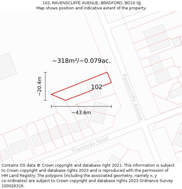 102, RAVENSCLIFFE AVENUE, BRADFORD, BD10 0JJ: Plot and title map