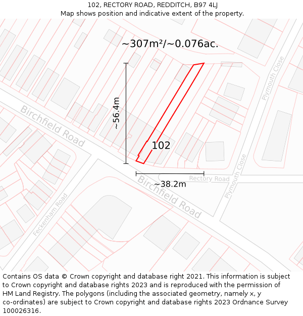 102, RECTORY ROAD, REDDITCH, B97 4LJ: Plot and title map