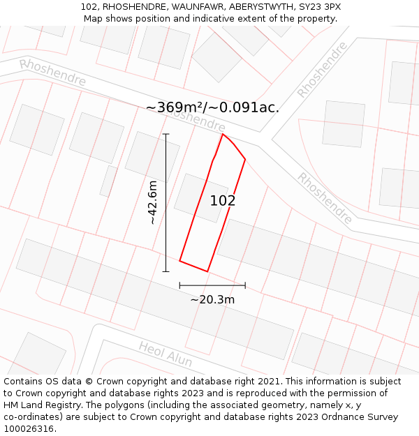102, RHOSHENDRE, WAUNFAWR, ABERYSTWYTH, SY23 3PX: Plot and title map