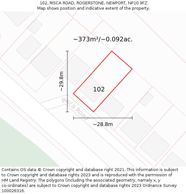 102, RISCA ROAD, ROGERSTONE, NEWPORT, NP10 9FZ: Plot and title map