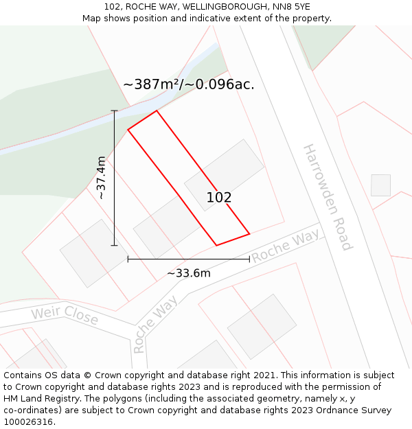 102, ROCHE WAY, WELLINGBOROUGH, NN8 5YE: Plot and title map