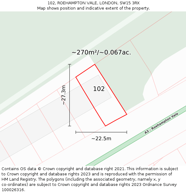 102, ROEHAMPTON VALE, LONDON, SW15 3RX: Plot and title map