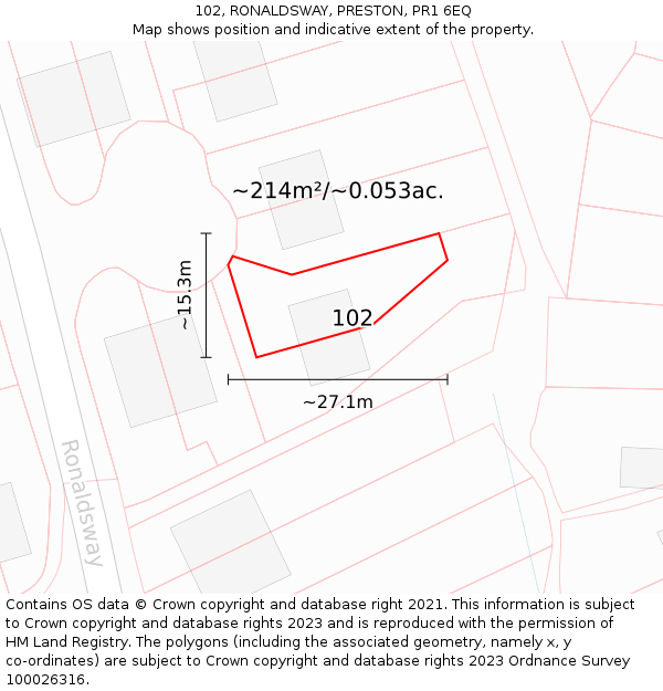102, RONALDSWAY, PRESTON, PR1 6EQ: Plot and title map