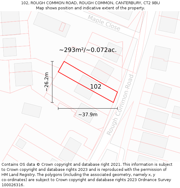 102, ROUGH COMMON ROAD, ROUGH COMMON, CANTERBURY, CT2 9BU: Plot and title map