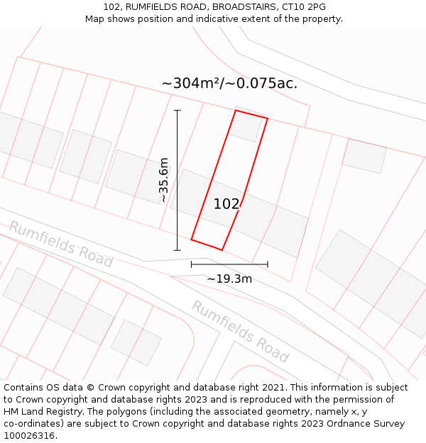 102, RUMFIELDS ROAD, BROADSTAIRS, CT10 2PG: Plot and title map