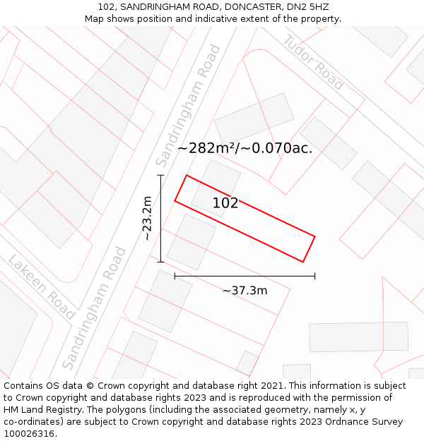 102, SANDRINGHAM ROAD, DONCASTER, DN2 5HZ: Plot and title map