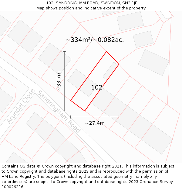 102, SANDRINGHAM ROAD, SWINDON, SN3 1JF: Plot and title map